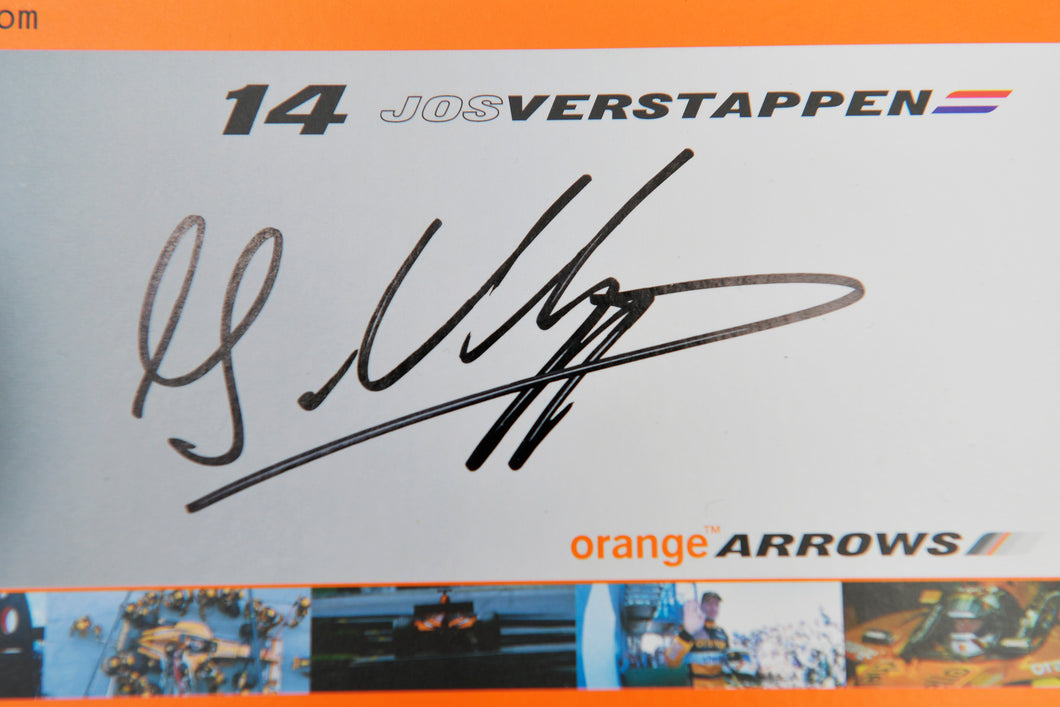 Jos Verstappen hand signed autograph card - Orange Arrows F1 TWR F1-247